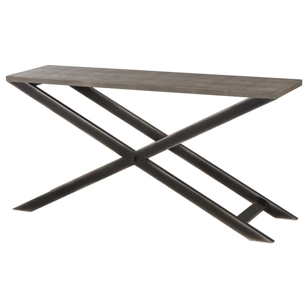 Andrew Martin Modern Faux Shagreen Cross Wooden Leg Console Table With Regard To Faux Shagreen Console Tables (View 11 of 20)