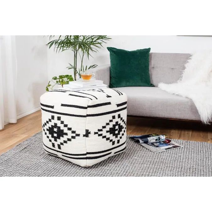 Anji Mountain Casual Ivory, Black Wool Ottoman Lowes In 2021 With White Ivory Wool Pouf Ottomans (View 13 of 20)
