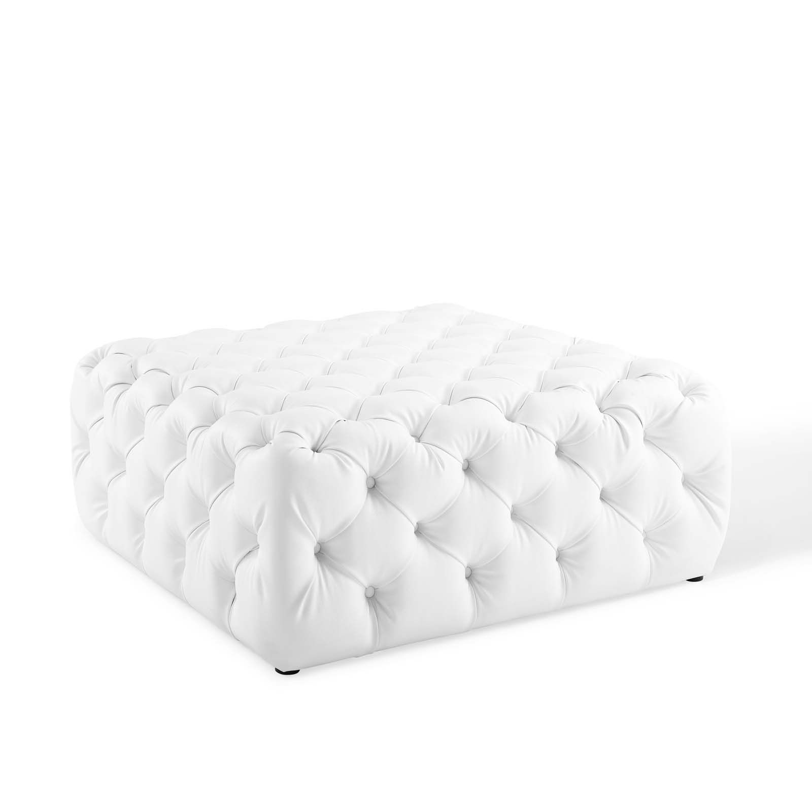 Anthem Tufted Button Large Square Faux Leather Ottoman White Regarding White Leather And Bronze Steel Tufted Square Ottomans (View 10 of 20)