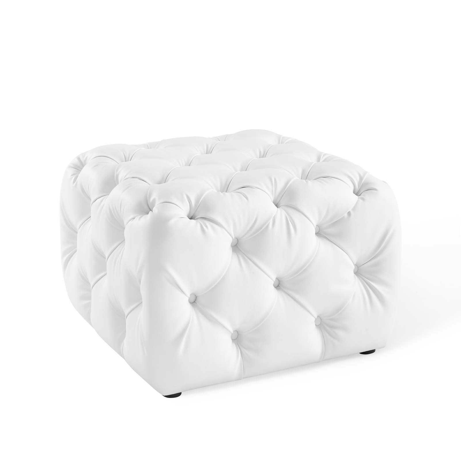 Anthem Tufted Button Square Faux Leather Ottoman White Regarding White And Blush Fabric Square Ottomans (View 6 of 20)
