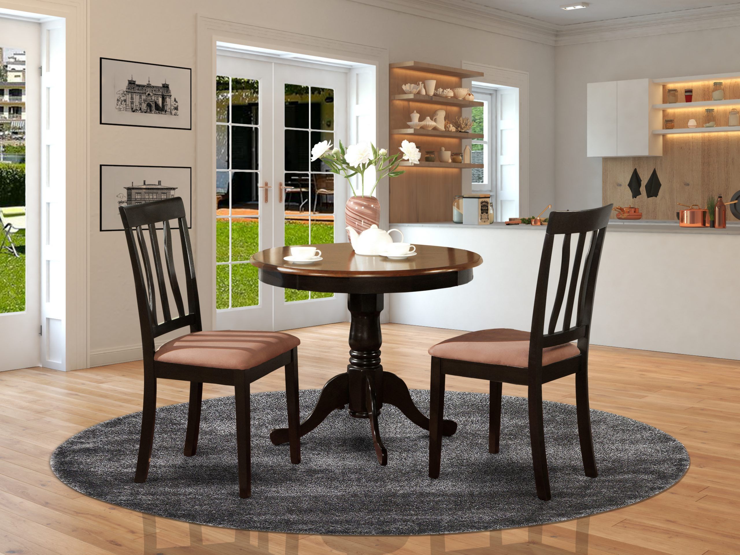 Anti3 Blk C 3 Pc Kitchen Table Set Round Kitchen Table Plus 2 Dining In 2 Piece Round Console Tables Set (View 2 of 20)