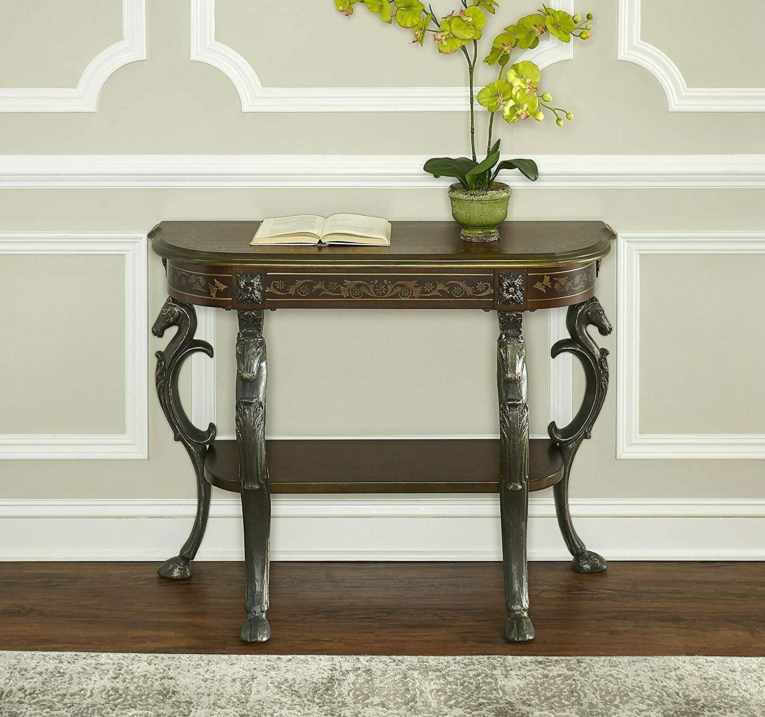 Antique Entry Accent Console Sofa Table Carved Wood With Antique Blue Wood And Gold Console Tables (View 11 of 20)