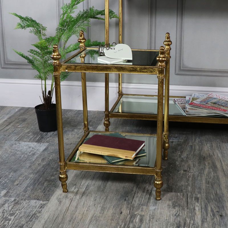 Antique Gold Mirrored Console Table With 2 Side Tables – Melody Maison® Regarding Antique Silver Metal Console Tables (View 17 of 20)