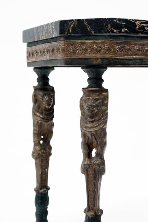 Antique Italian Black Marble Console Table With Lion Figures On Metal With Black Metal And Marble Console Tables (Gallery 20 of 20)