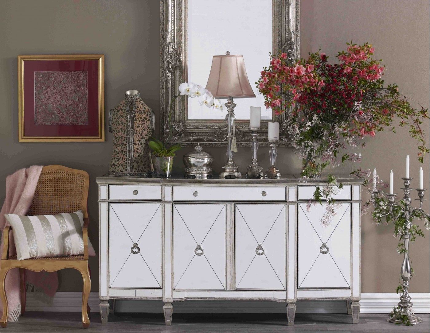 Antique Mirror Buffet | Mirrored Furniture, Mirror Buffet, Dining Room For Cream And Gold Console Tables (View 10 of 20)