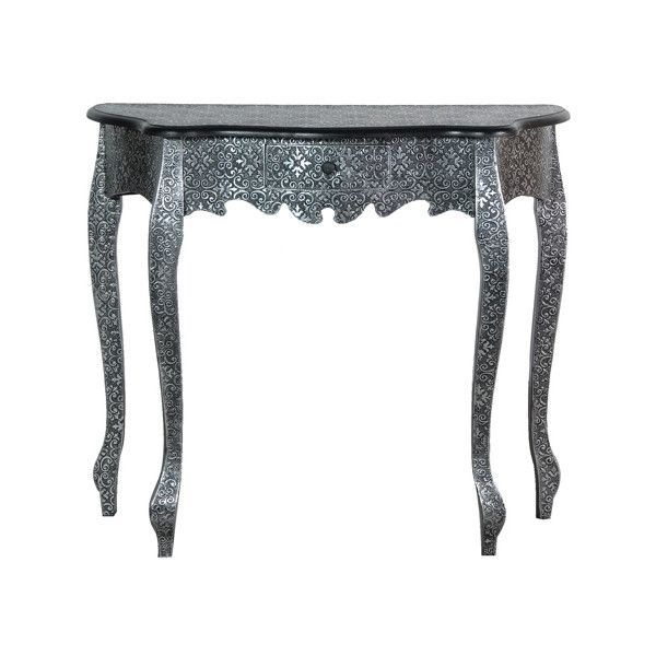 Antique Silver Embossed 1 Drawer Console Liked On Polyvore Featuring For Metallic Silver Console Tables (Gallery 20 of 20)