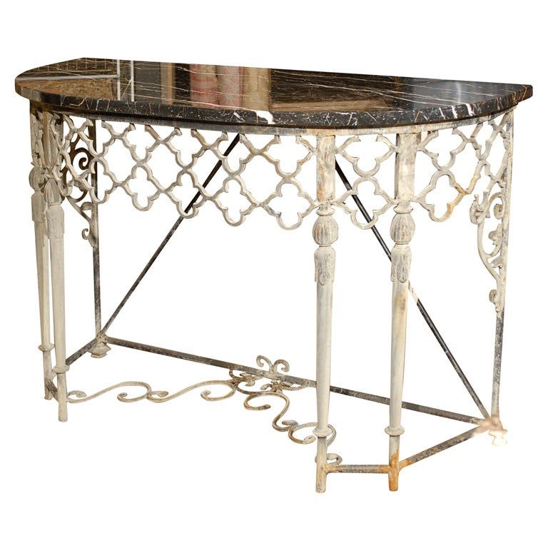 Antiqued Iron Demilune Console Table With A Marble Top At 1stdibs With Regard To Faux White Marble And Metal Console Tables (View 15 of 20)