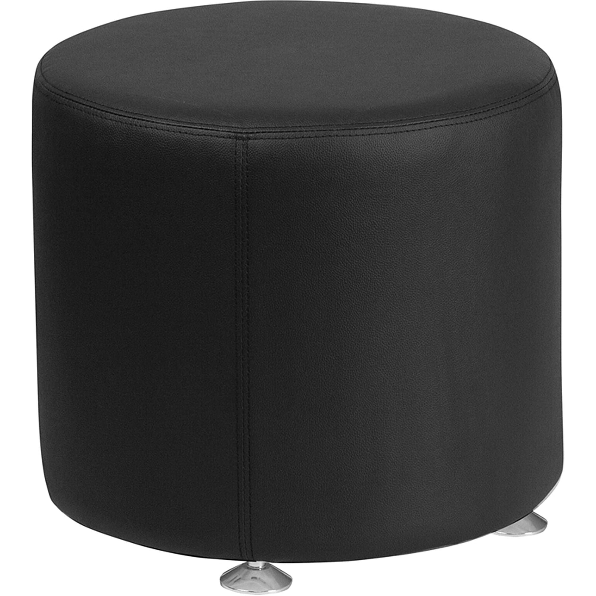 Antrim Black Leather Upholstered Round Ottoman Black Medium | Ebay Intended For Brown Leather Round Pouf Ottomans (View 15 of 20)