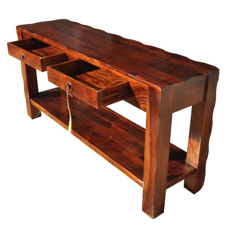 Appalachian Rustic Solid Wood Hall Console Table With Drawers Within Rustic Walnut Wood Console Tables (View 16 of 20)