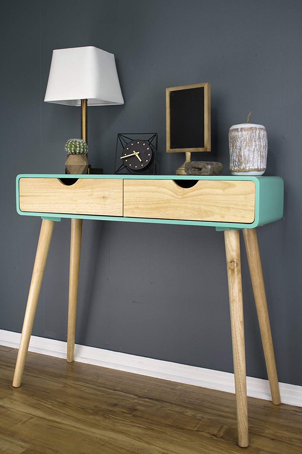 Aqua Blue And Natural Wood Mid Century Modern Console Table With Intended For Natural And Black Console Tables (View 1 of 20)