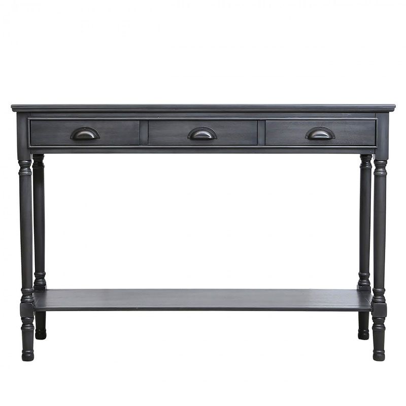Arabella Grey Wood Large 3 Drawer Console Table Hallway Table | Picture Within Smoke Gray Wood Console Tables (View 8 of 20)