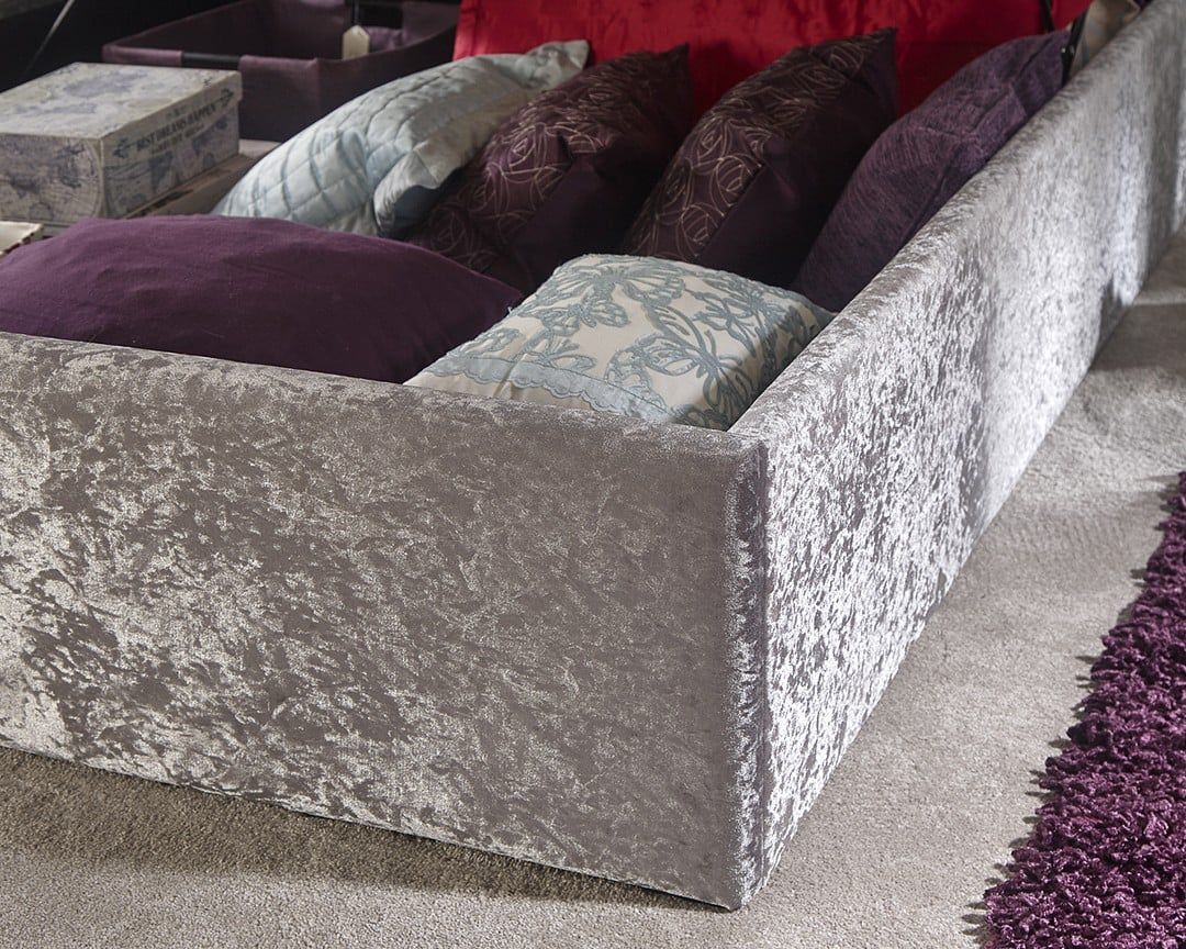 Arizona Grey Crushed Velvet Ottoman Bed Frame – Dublin Beds Throughout Honeycomb Silver Velvet Fabric Ottomans (View 11 of 20)