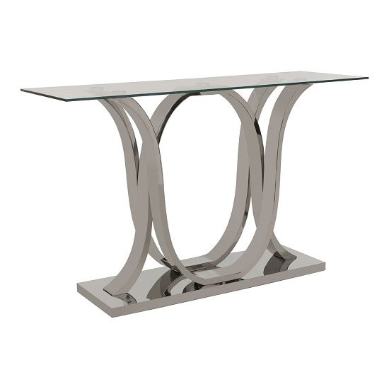 Armando Glass Console Table With Curved Stainless Steel Base | Sale In Glass And Stainless Steel Console Tables (View 17 of 20)
