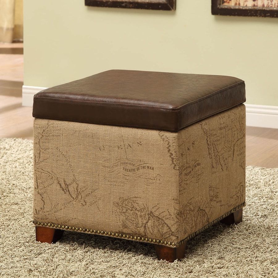 Armen Living Vintage Casual Antique Brown Faux Leather Square Storage With Regard To Brown Leather Square Pouf Ottomans (View 15 of 20)