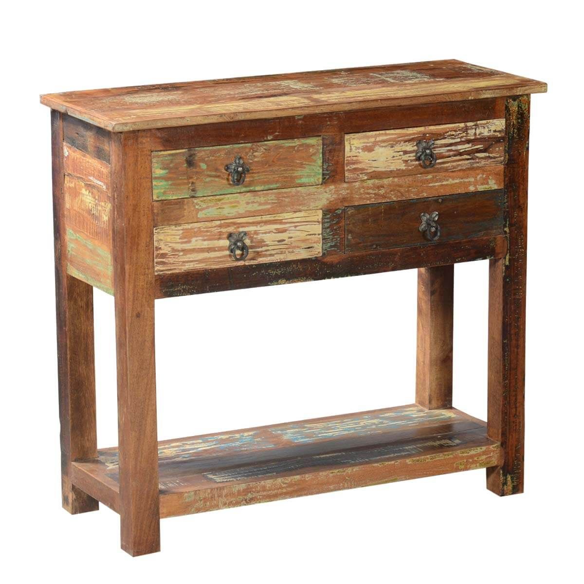 Ashland Rustic Reclaimed Wood 4 Drawer Hallway Console Table Inside Barnwood Console Tables (View 1 of 20)
