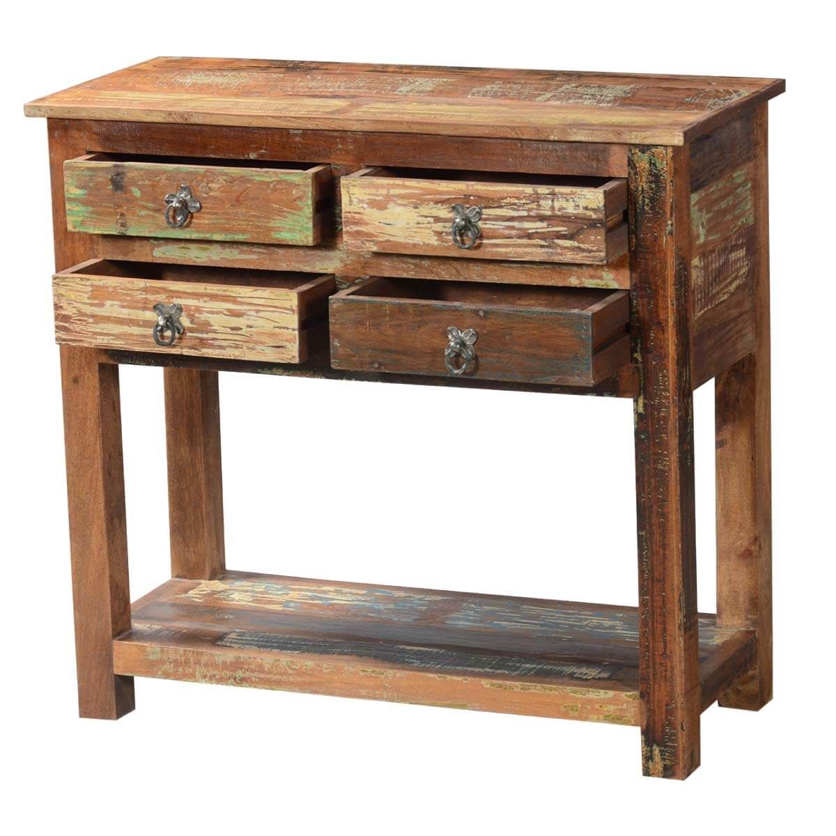 Ashland Rustic Reclaimed Wood 4 Drawer Hallway Console Table With Rustic Walnut Wood Console Tables (Gallery 19 of 20)