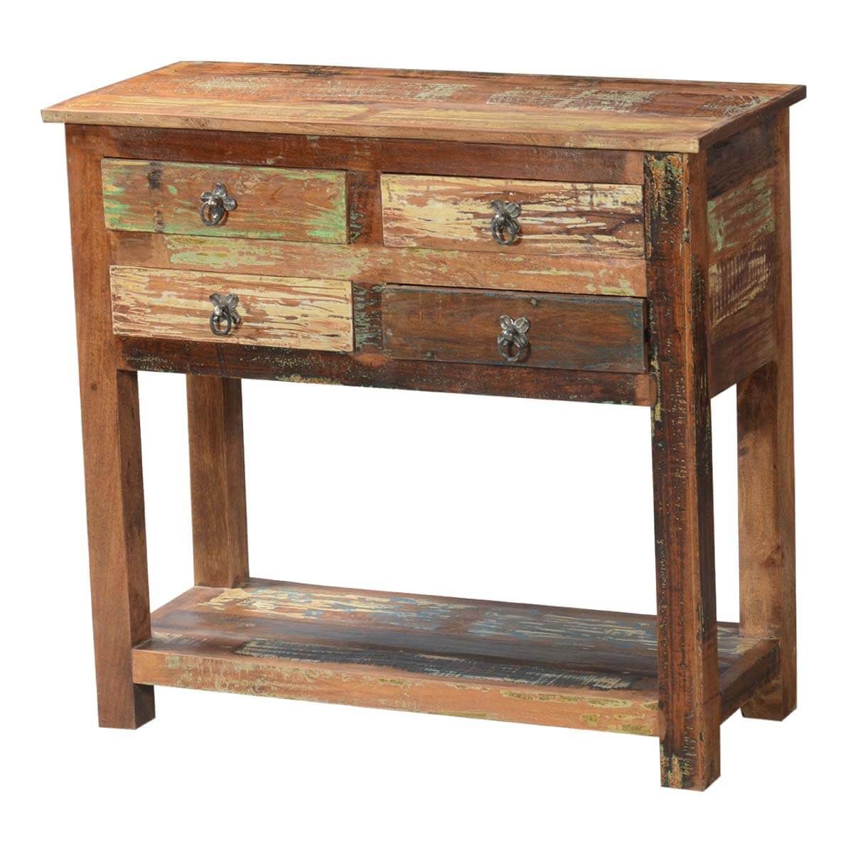 Ashland Rustic Reclaimed Wood 4 Drawer Hallway Console Table Within Reclaimed Wood Console Tables (View 4 of 20)
