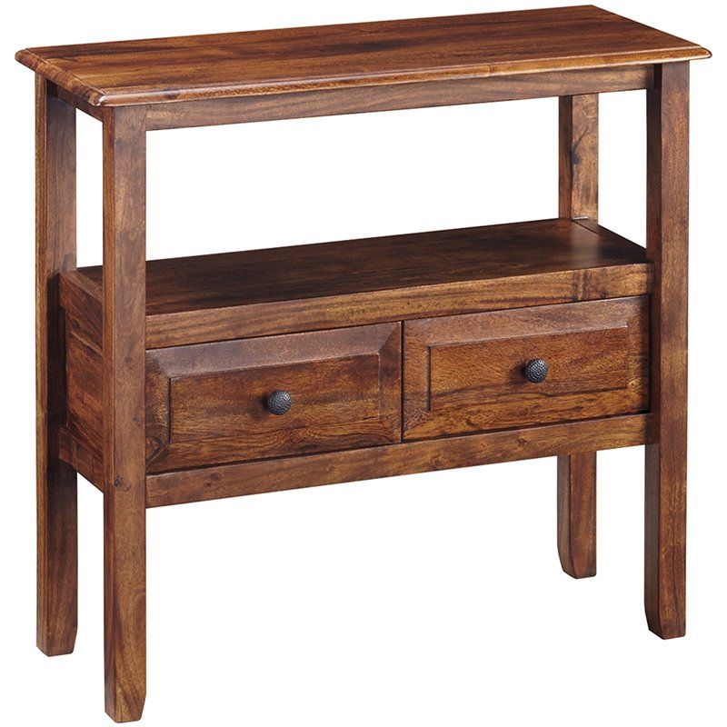 Ashley Furniture Abbonto 2 Drawer Console Table In Warm Brown – T800 124 Within Warm Pecan Console Tables (View 1 of 20)