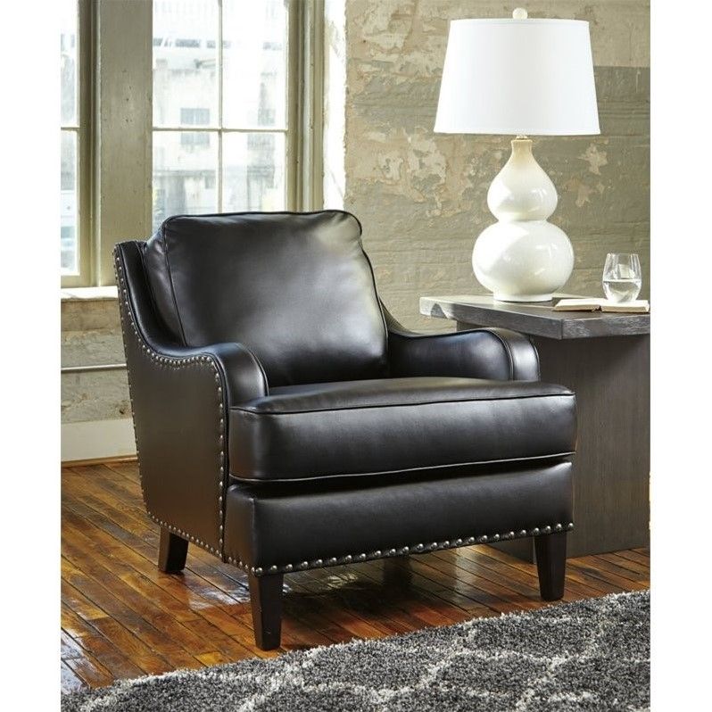 Ashley Laylanne Faux Leather Accent Chair In Black – 7080421 Inside Lack Faux Fur Round Accent Stools With Storage (View 11 of 20)
