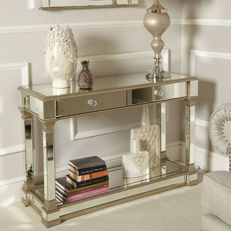 Athens Gold Mirrored 2 Drawer Console Table | Picture Perfect Home For Mirrored Console Tables (View 4 of 20)