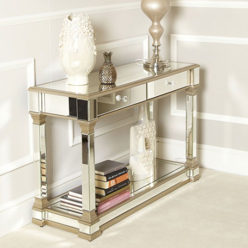 Athens Gold Mirrored 2 Drawer Console Table | Picture Perfect Home Regarding Metallic Gold Console Tables (View 12 of 20)