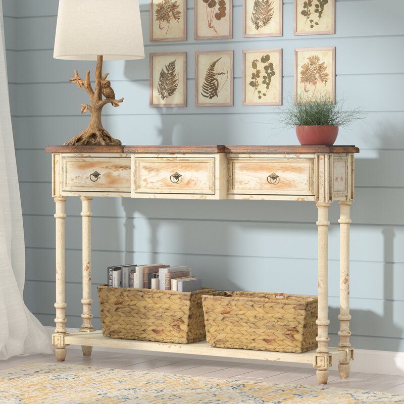 August Grove Preusser 3 Drawer Console Table & Reviews | Wayfair In 3 Piece Shelf Console Tables (View 6 of 20)