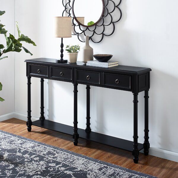 August Grove Preusser 58" Solid Wood Console Table & Reviews | Wayfair Intended For Natural And Caviar Black Console Tables (Gallery 20 of 20)