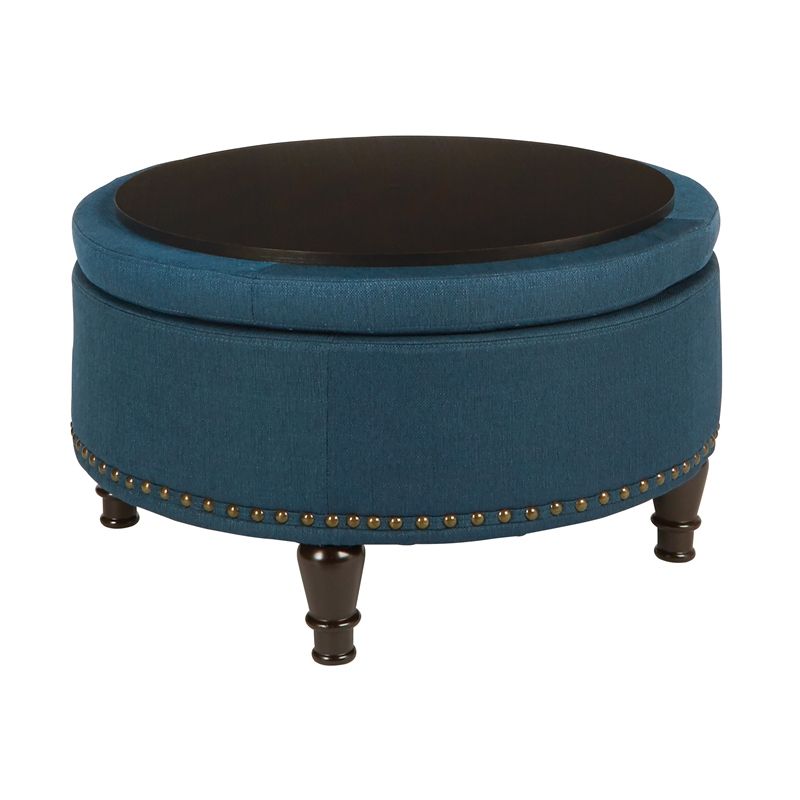 Augusta Round Storage Ottoman In Klein Azure Blue Fabric – Bp Auot32 K14 Intended For Blue Fabric Storage Ottomans (Gallery 19 of 20)