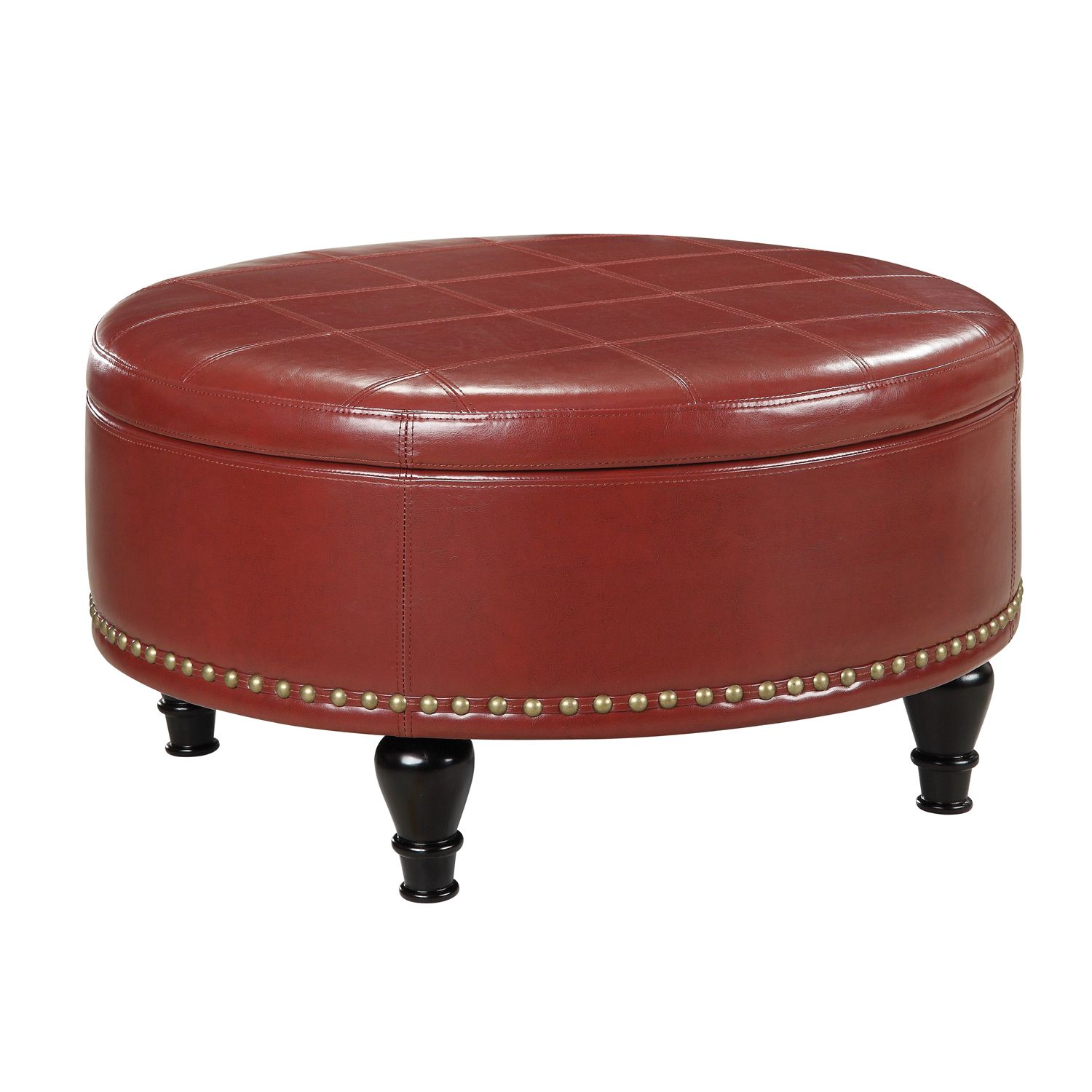 Augusta Round Storage Ottoman – Pier1 Throughout Brown Leather Round Pouf Ottomans (View 13 of 20)