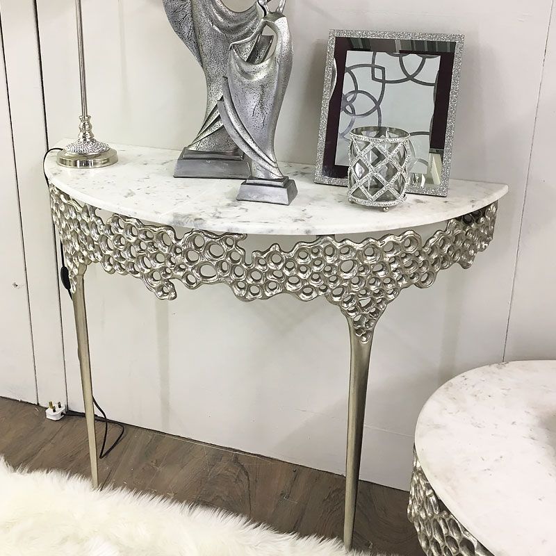 Augusta Silver Metal And Marble Console Table Dressing Table | Picture For Silver Console Tables (View 18 of 20)