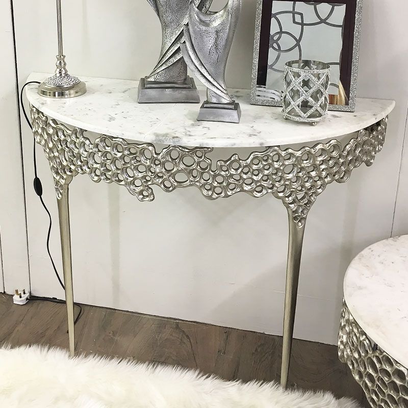 Augusta Silver Metal And Marble Console Table Dressing Table | Picture For Silver Mirror And Chrome Console Tables (View 19 of 20)