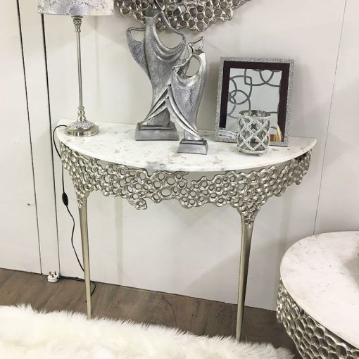 Augusta Silver Metal And Marble Console Table Dressing Table | Picture In Metallic Silver Console Tables (View 10 of 20)