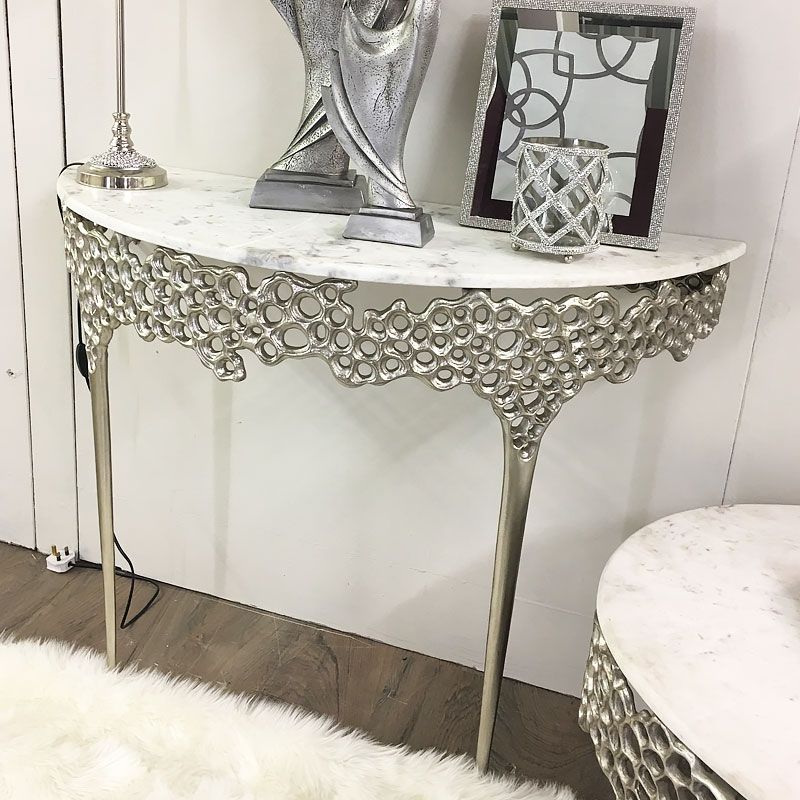 Augusta Silver Metal And Marble Console Table Dressing Table | Picture Regarding Faux White Marble And Metal Console Tables (Gallery 20 of 20)