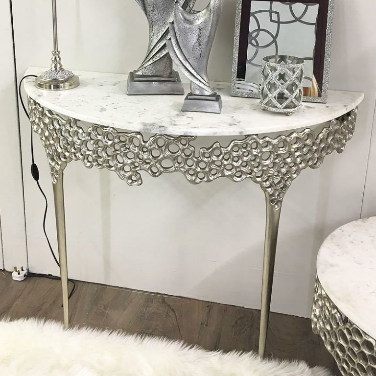 Augusta Silver Metal And Marble Console Table Dressing Table | Picture Throughout Antique Silver Metal Console Tables (View 14 of 20)