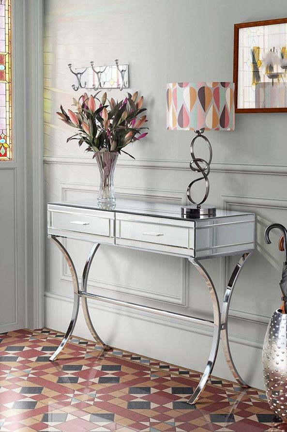 Aurelia Mirrored Console/dressing Table Chrome Stand 2 Drawers Inside Silver Mirror And Chrome Console Tables (View 8 of 20)