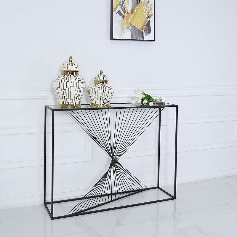 Ava Black Metal And Clear Glass Console Table With Unique Design In Black Round Glass Top Console Tables (View 13 of 20)