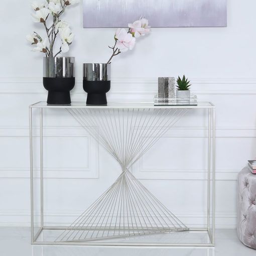 Ava Silver Metal And Clear Glass Console Table With Unique Design Inside Clear Glass Top Console Tables (View 11 of 20)