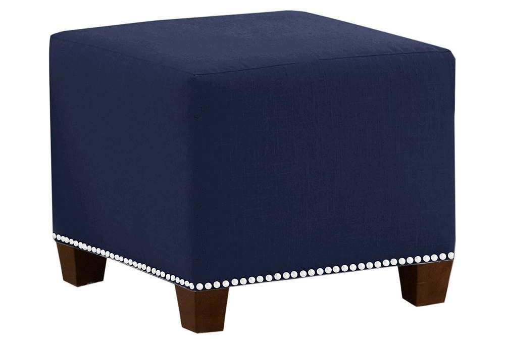 Baker Square Ottoman, Twill Navy | Square Ottoman, Ottoman, Upholstered Regarding Twill Square Cube Ottomans (View 7 of 20)