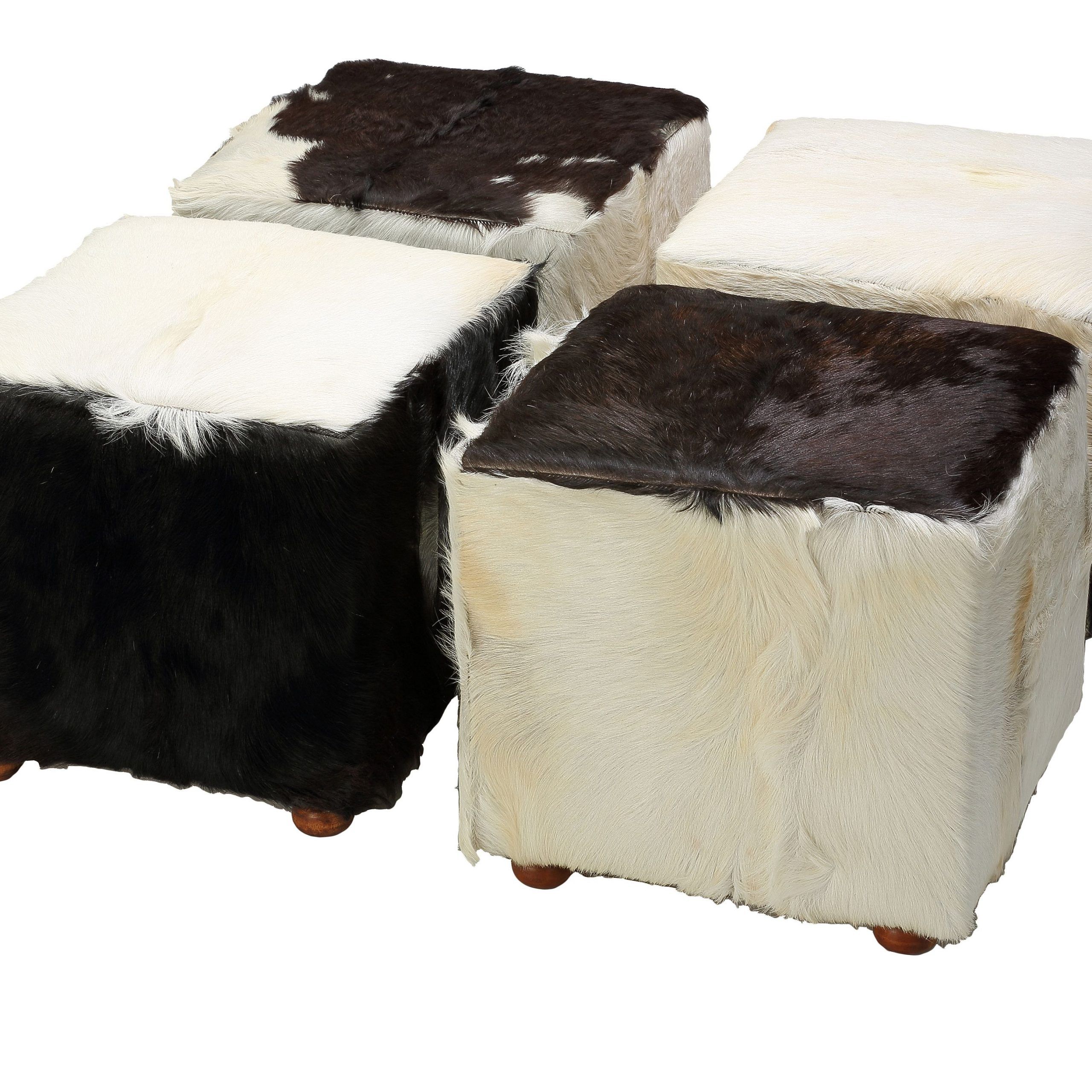 Bare Decor Peru Black Cowhide Cube Ottoman In Genuine Hide Leather Pertaining To Black Leather Foot Stools (View 12 of 20)