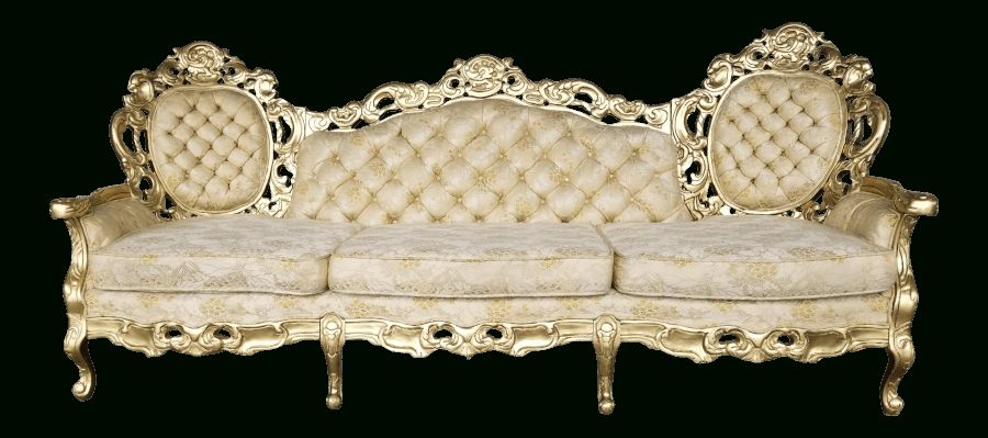 Baroque Cream & Gold Tufted Sofa | Uniquely Chic Vintage Rentals In Cream And Gold Console Tables (View 7 of 20)