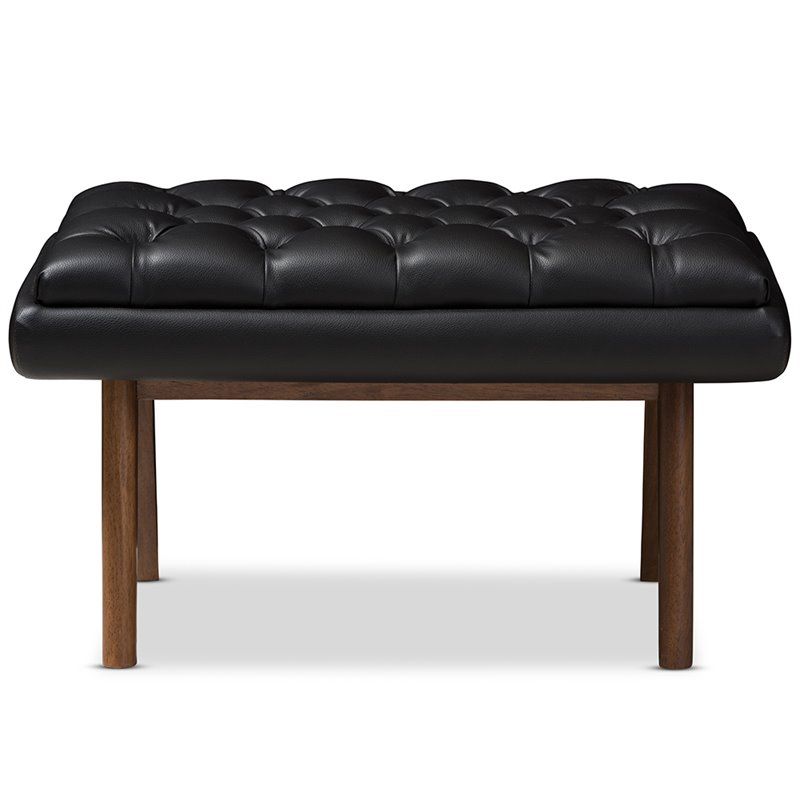 Baxton Studio Annetha Faux Leather Ottoman In Black And Walnut | Ebay Intended For Black Faux Leather Ottomans With Pull Tab (View 7 of 20)