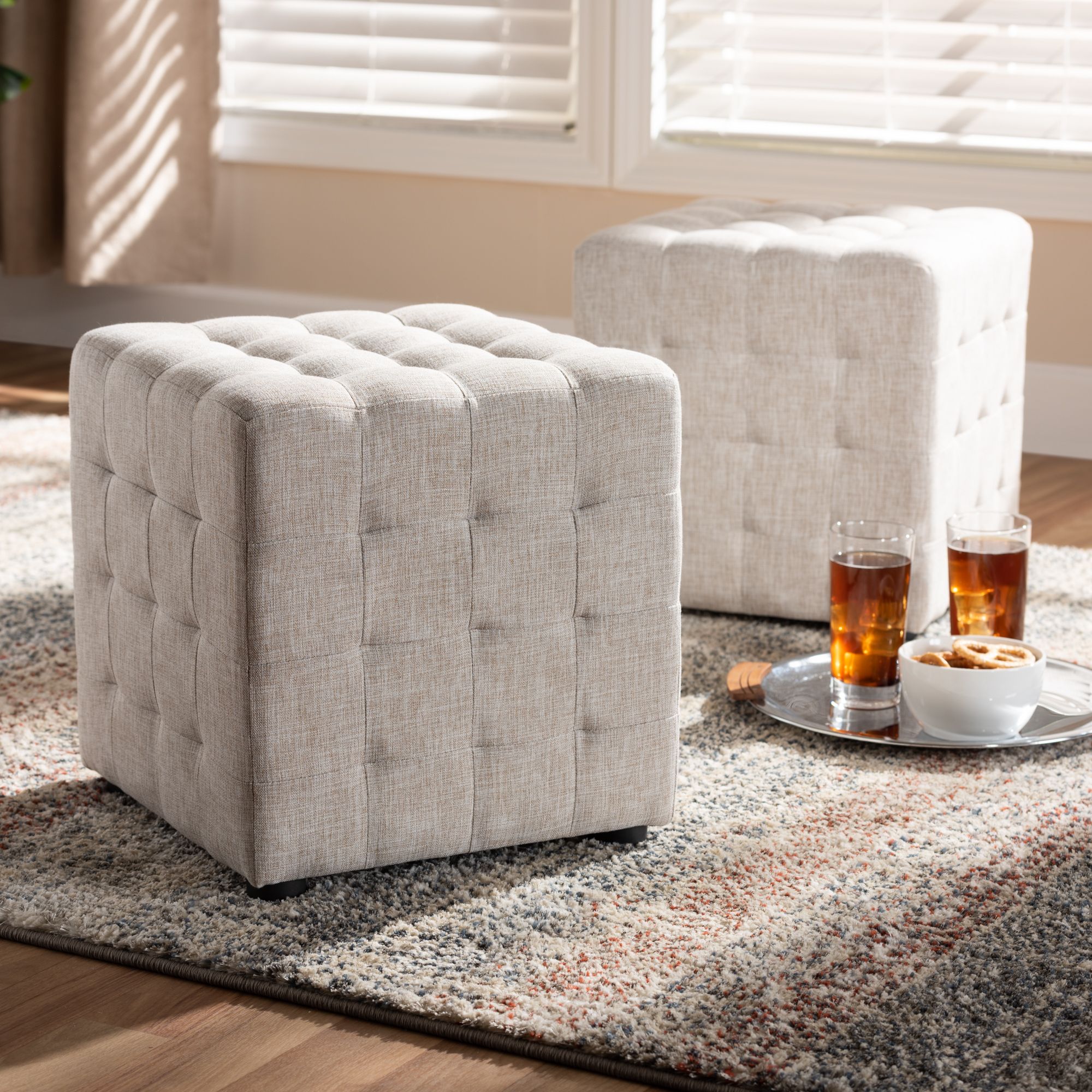 Baxton Studio Elladio Modern And Contemporary Beige Fabric Upholstered Throughout Tufted Fabric Ottomans (View 14 of 20)