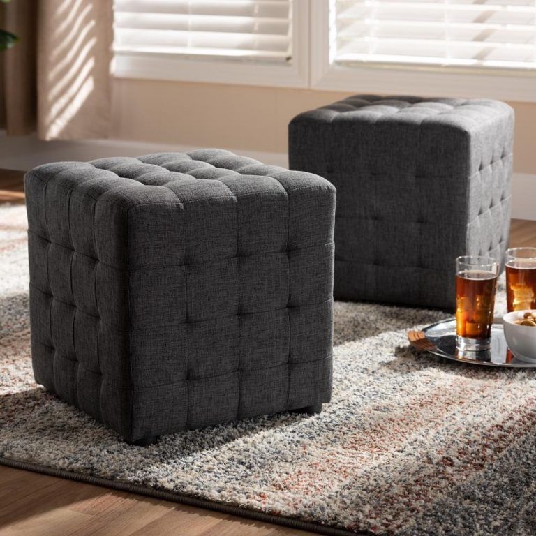 Baxton Studio Elladio Modern And Contemporary Fabric Upholstered Tufted Within Black And Ivory Solid Cube Pouf Ottomans (View 8 of 20)