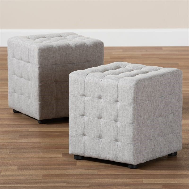 Baxton Studio Elladio Upholstered Wood Cube Ottoman In Gray Beige – Set Within Beige Solid Cuboid Pouf Ottomans (View 4 of 20)