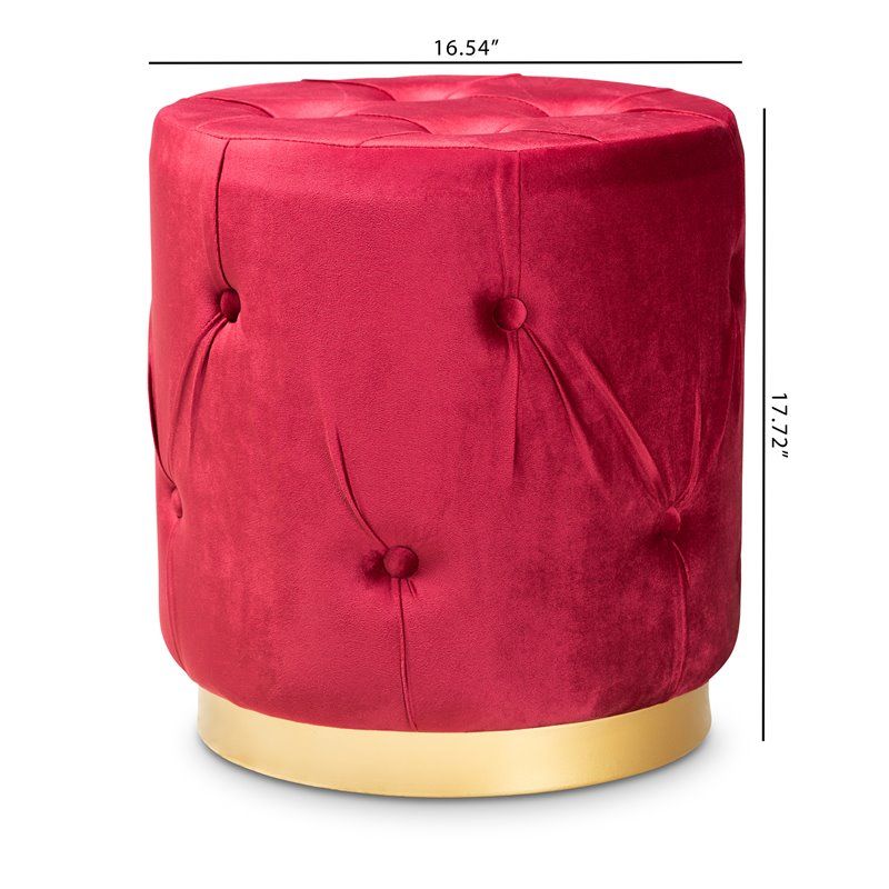 Baxton Studio Gaia Velvet Fabric Upholstered Gold Finish Ottoman In Red With Regard To Gold Chevron Velvet Fabric Ottomans (View 2 of 20)