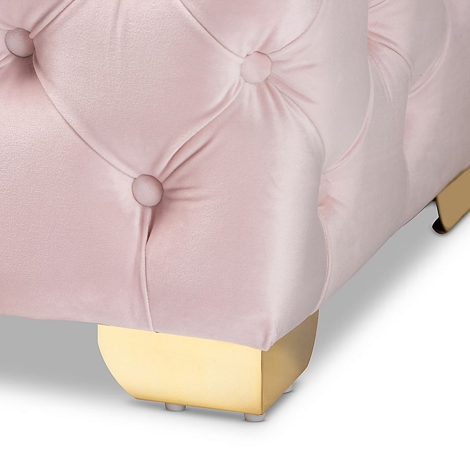 Baxton Studio Jody Tufted Ottoman In Light Pink/gold In 2021 | Tufted Inside Pink Champagne Tufted Fabric Ottomans (View 5 of 20)
