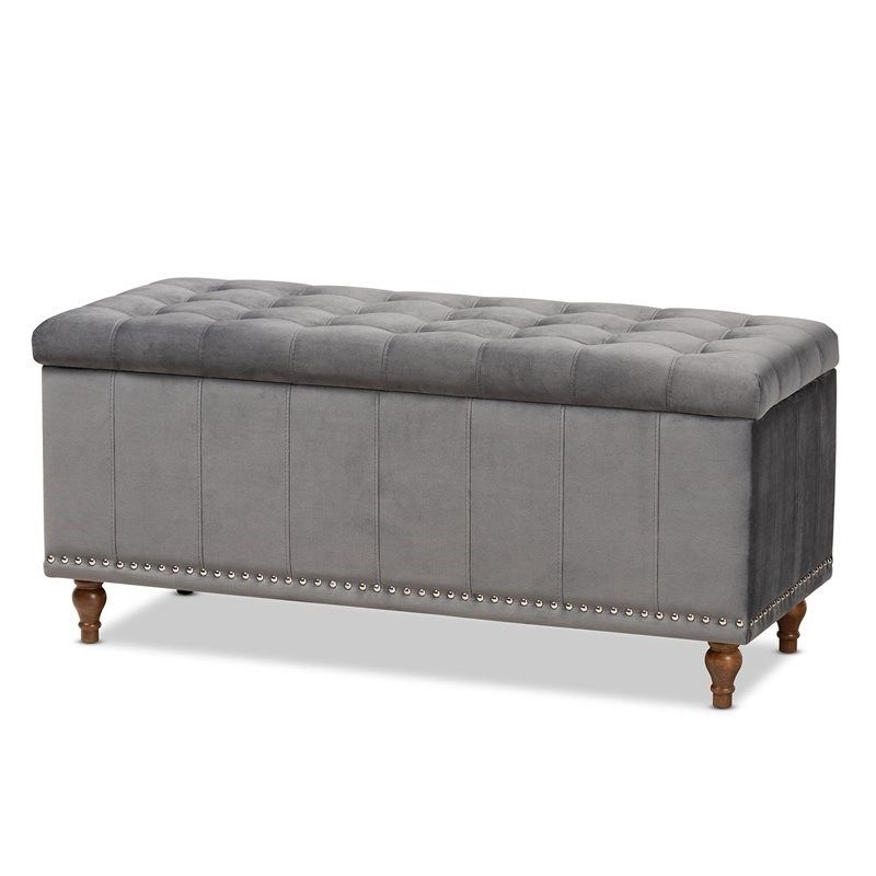 Baxton Studio Kaylee Grey Velvet Upholstered Storage Ottoman Bench For Gray Velvet Ottomans With Ample Storage (View 12 of 20)
