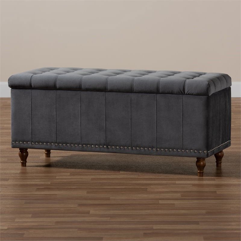 Baxton Studio Kaylee Grey Velvet Upholstered Storage Ottoman Bench With Regard To Gray Velvet Ottomans With Ample Storage (View 16 of 20)