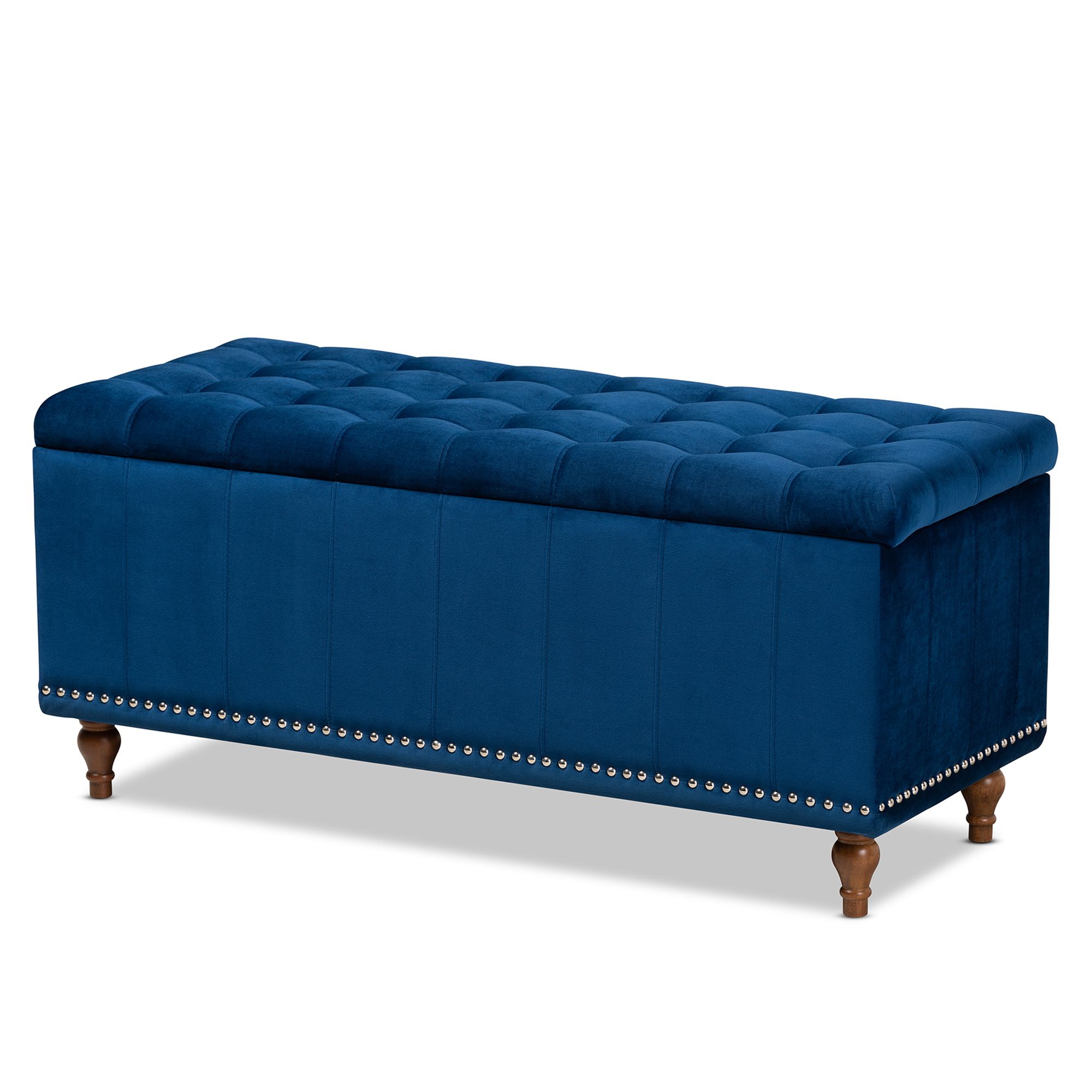Baxton Studio Kaylee Modern And Contemporary Navy Blue Velvet Fabric With Regard To Blue Fabric Nesting Ottomans Set Of  (View 9 of 20)