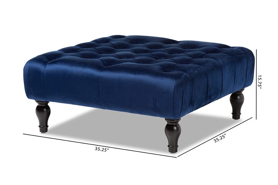 Baxton Studio Keswick Transitional Blue Velvet Fabric Upholstered For Royal Blue Tufted Cocktail Ottomans (View 10 of 20)